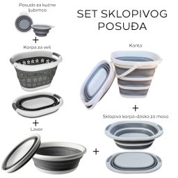 Set od 5 sklopivih proizvoda (korpa lavor kanta daska i posuda)