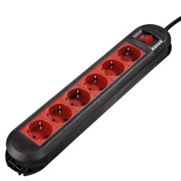 HAMA "Colour" naponski produžni kabl 6 utičnica 1.5m (Crna/Crvena) - 47886 6 utičnica 15m