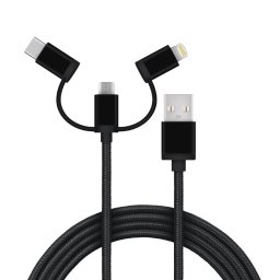 Kabl USB2.0 A muški-USB C/mikro B/Lighting muški crni 1.0m
