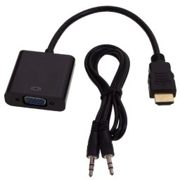 FAST ASIA adapter-konverter HDMI na VGA + Audio kabl 3.5mm (m/ž-ž) (Crni) HDMI A - muški VGA - muš