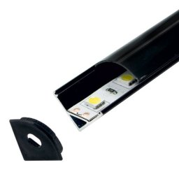 Crni ugaoni aluminijumski profil za LED trake sa crnim difuzorom