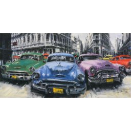Cuba old cars Havana, uramljena slika 50x100cm