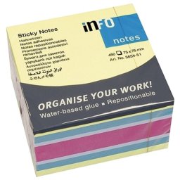 Blok samolepljiv kocka 75x75mm 450L Brilliant neon Info Notes 5654-51 4boje