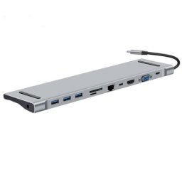 HUB USB type C 11u1 4K-HDMI VGA USB-C PD SD/TF US ( 55-079 )