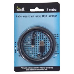 MeanIT USB kabl sa micro USB i iPhone priključkom, 3 met
