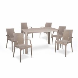 Sto Ole Rattan 120x80 + 6 Bistrot stolice - cappuccino
