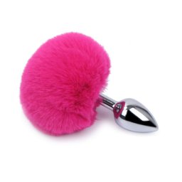 Metalni analni dildo sa rozim repićem Metal Anal Plug Pink Bunny Tail