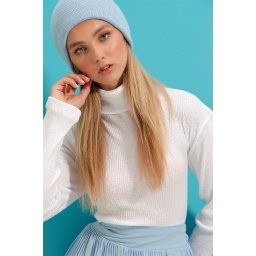 Trend Alaçatı Stili Women's White Turtleneck Ribbed Basic Crop Body Blouse