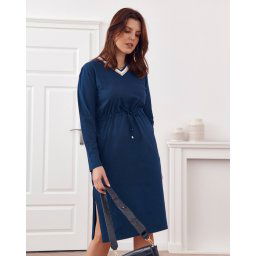 Plus Size dress with waist tie in navy blue
