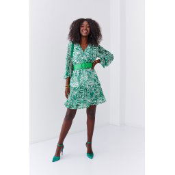 Green chiffon dress with a wide belt