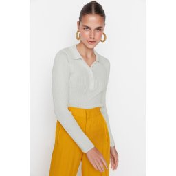 Trendyol Ecru Polo Neck Ribbed Knitwear Sweater