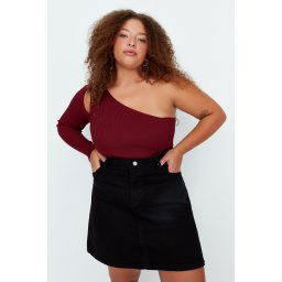 Trendyol Curve Claret Red One Sleeve Cut Out Detailed Slim Knitwear Blouse