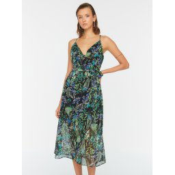 Green patterned midi dress Trendyol
