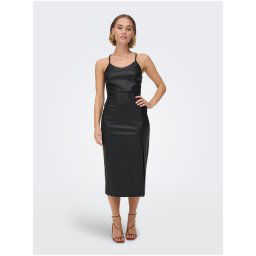 Black women's faux leather dress with straps ONLY Rina