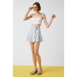 Koton Black and White Geometric Pattern Pleated Mini Skirt
