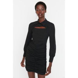 Trendyol Black Collar Detailed Draped Evening Dress.