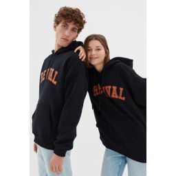 Trendyol Navy Blue Oversize/Wide Cut Hooded Fleece Inside/Warm Cotton Unisex Sweatshirt