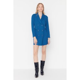 Trendyol Indigo Button Detailed Woven Mini Jacket Woven Dress