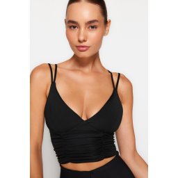 Trendyol Black Supported/Styling Double String Strap V-Neck Knitted Sports Bra