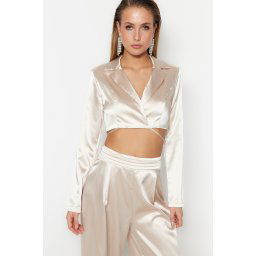 Trendyol Beige Lined Woven Piping Satin Jacket