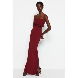 Trendyol Burgundy Woven Window/Cut Out Detailed Long Evening Dress