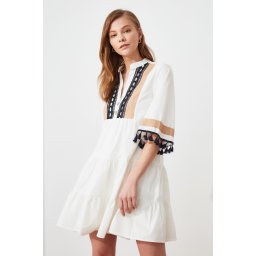 Trendyol White Embroidered Shift/Straight Cut Lined Mini Woven Dress