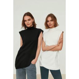 Trendyol Black-White 2-Pack Stand Collar Sleeveless Undershirt Tunic Lining