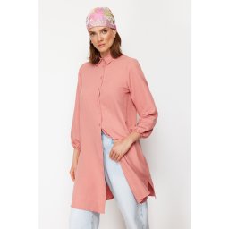 Trendyol Cinnamon Side Slit Midi Length Woven Aerobin Shirt
