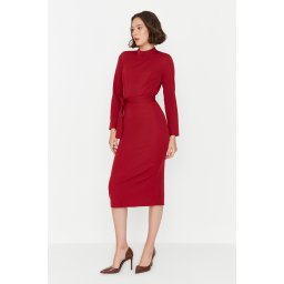 Trendyol Burgundy Tie Detailed Woven Dress
