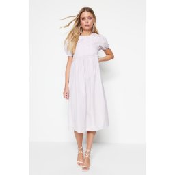 Trendyol Lilac Woven Brode Balloon Sleeve Midi Woven Dress