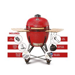 Keramički roštilj Kamado Bono Grande 59cm sa dodatnom opremom - crvena boja