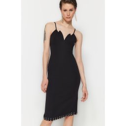 Trendyol Black Fitted Woven Shiny Stone Stylish Evening Dress