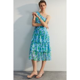 Trendyol Blue One-Shoulder Flounce Dress