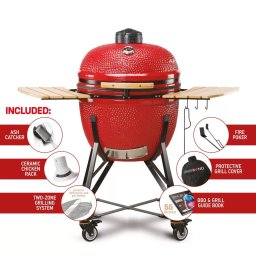 Keramički roštilj Kamado Bono Limited 64cm sa dodatnom opremom - crvena boja