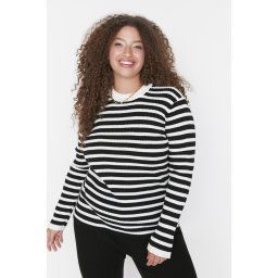 Trendyol Curve Black Striped Ribbed Body-hugging Knitted Sweater