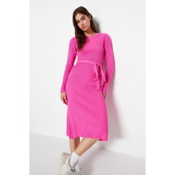 Trendyol Pink Midi Knitwear Belt Detailed Dress