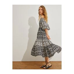 Koton Open Shoulder Midi Length Ethnic Printed Dress