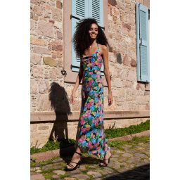 Trendyol Multicolored A-Line Lined Floral Patterned Long Evening Dress