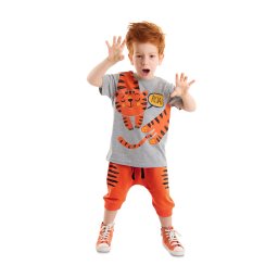Denokids Roar Tiger Orange Boy's Summer T-shirt Capri Shorts Set