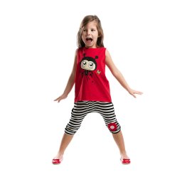 Denokids Red Ladybug Striped Girl's Summer T-shirt Capri Shorts Set