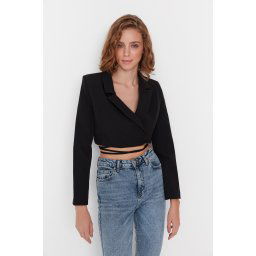 Trendyol Black Crop Woven Lined Double Breasted Closure Blazer Jacket