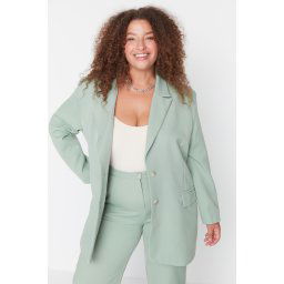 Trendyol Curve Green Oversize/Wide Cut Blazer Woven Plus Size Fabric Jacket