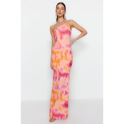 Trendyol Multi-Colored Gradient Patterned One-Shoulder Knitted Long Evening Evening Dress