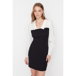 Trendyol Black Wraparound Shirt Collar Mini Woven Dress
