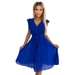 Numoco pleated dress with neckline and ruffles
