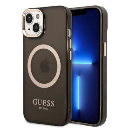 Guess futrola za iPhone 14 plus gold oputline tranclucent black MagSafe ( GUHMP14MHTCMK )