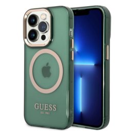 Guess futrola za iPhone 14 pro max gold outline translucent kaki MagSafe ( GUHMP14XHTCMA )