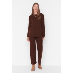 Trendyol Brown Basic Knitwear Bottom-Top Set