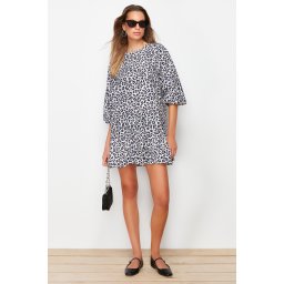 Trendyol Multicolor Animal Print Straight Cut Crew Neck Mini Woven Dress