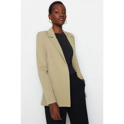 Trendyol Light Khaki Regular Leopard Lined Detailed Woven Blazer Jacket